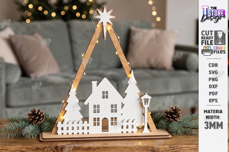3D Minimalist Wooden and White Christmas Décor Laser Cut example image 1