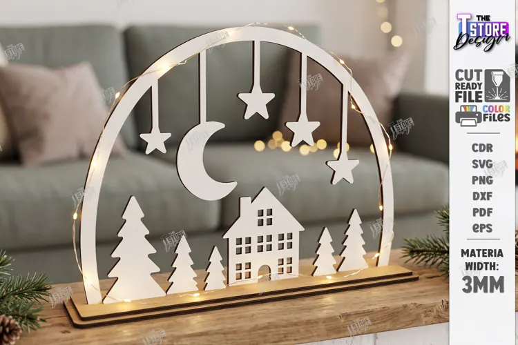 3D Minimalist Wooden and White Christmas Décor Laser Cut