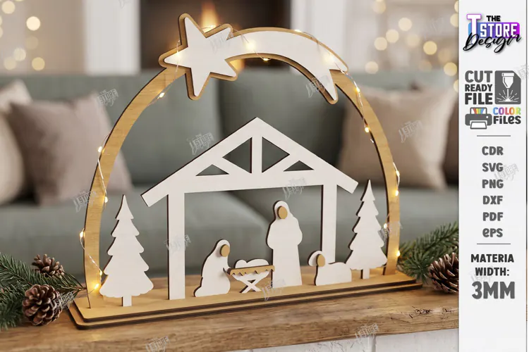 3D Minimalist Wooden and White Christmas Décor Laser Cut