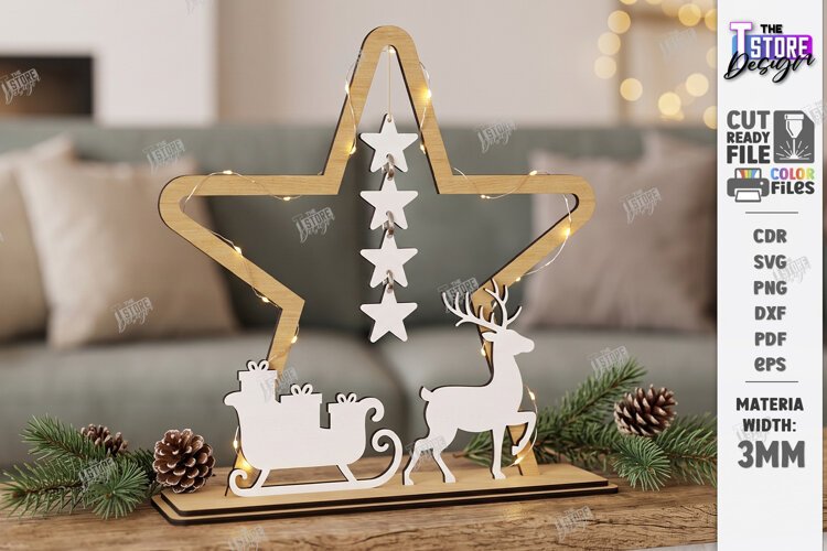 3D Minimalist Wooden and White Christmas Décor Laser Cut example image 1