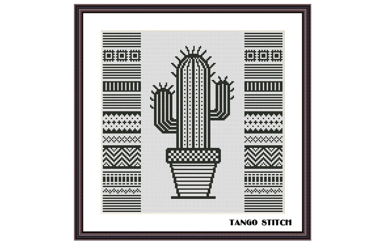 Minimalistic geometric cactus cross stitch pattern