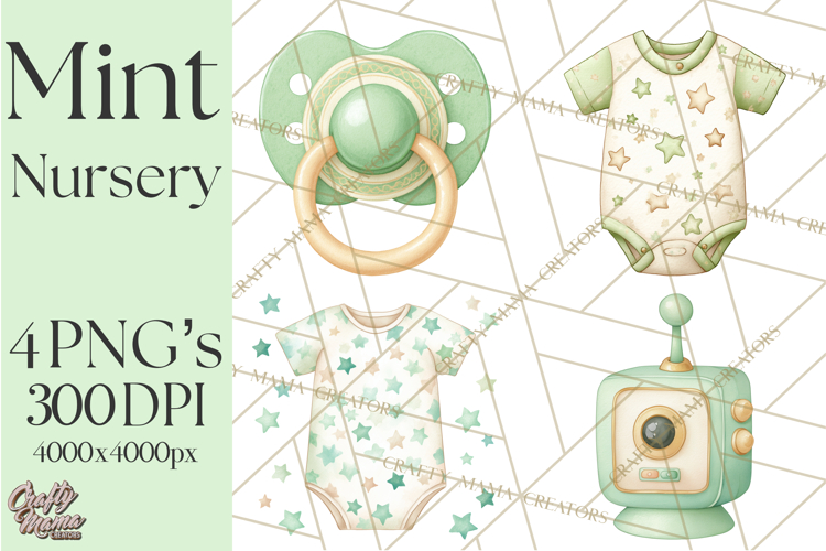 Baby Nursery Clipart PNG, Mint Cream Baby Shower Decor