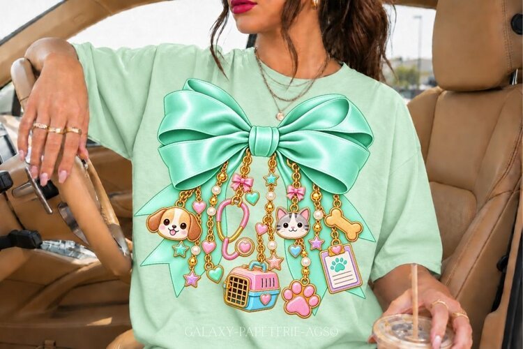 Mint Veterinarian Bow PNG with Dog and Cat Charms example image 1