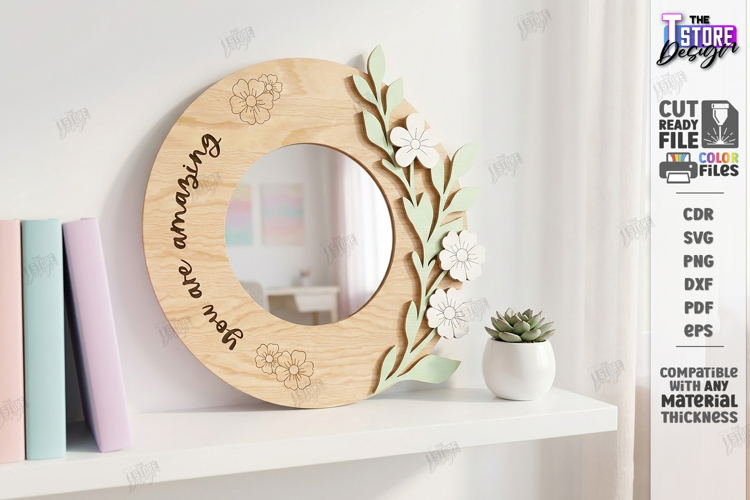 Affirmation Mirror Frame Laser Cut | Kind Quotes SVG | CNC