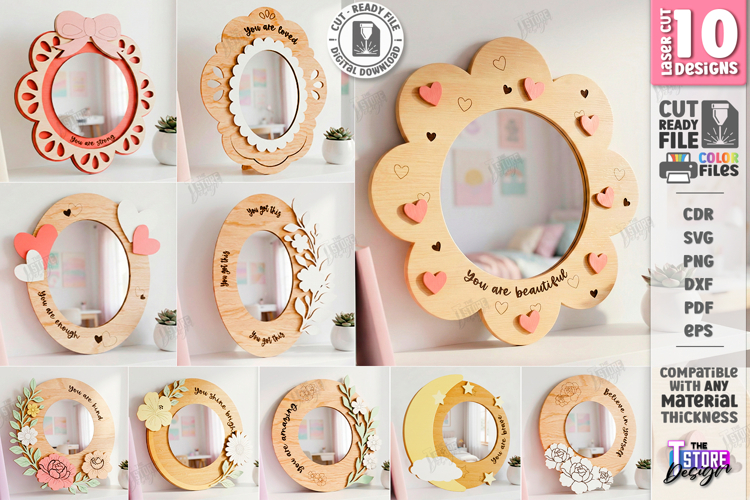 Affirmation Mirror Frames Laser Cut Bundle | Kind Quotes SVG