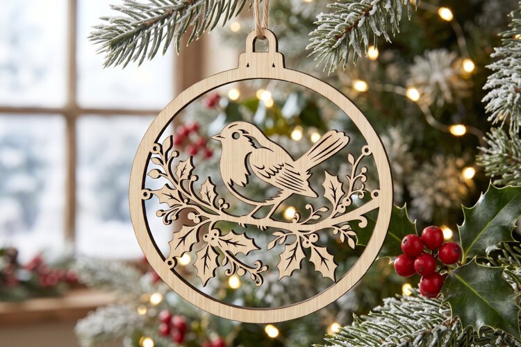 Mistletoe Christmas Ornament SVG Laser Cut Wood Winter example image 1