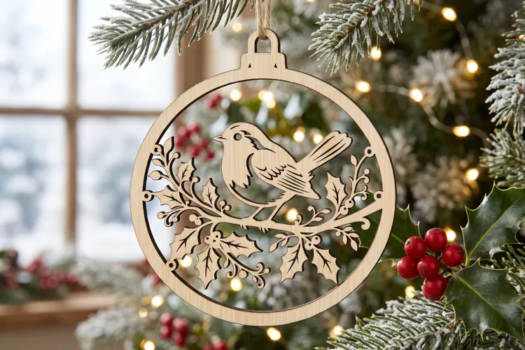 Mistletoe Christmas Ornament SVG Laser Cut Wood Winter