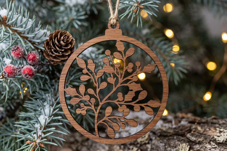 Mistletoe Christmas Ornament SVG Laser Cut Wood Winter Decor