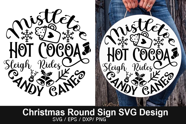 Mistletoe Hot Cocoa Sleigh SVG - Christmas Round Signs Desig