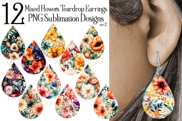 Mix Floral Flower Teardrop Earring Sublimation Designs, set2