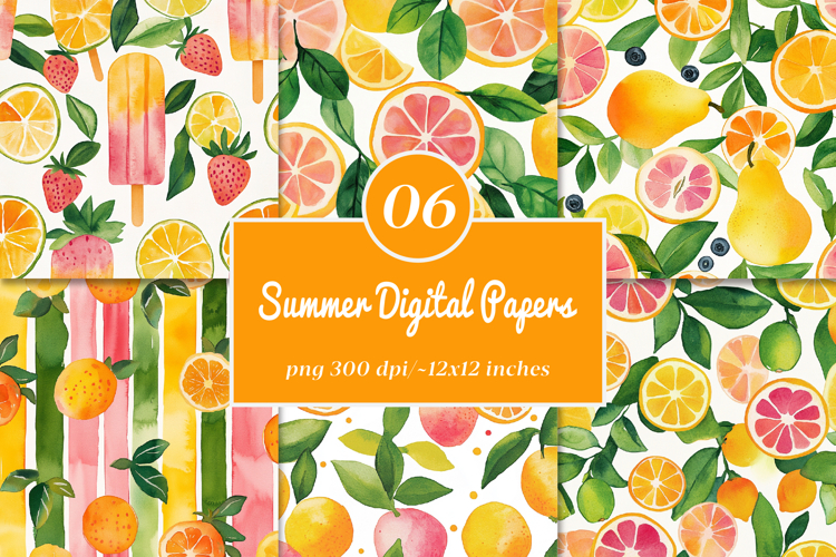 Mixed Fruits Summer Digital Papers