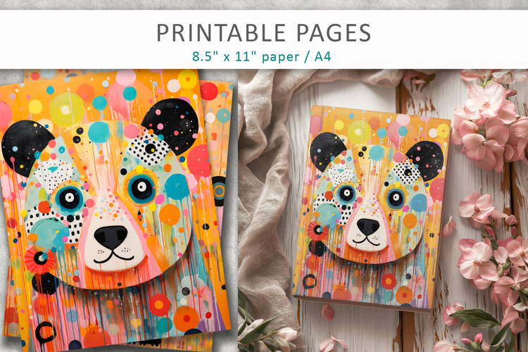 mixed media bear art, printable pages