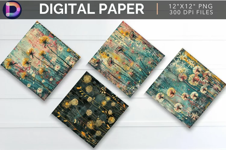 Mixed Media Dandelions Digital Paper
