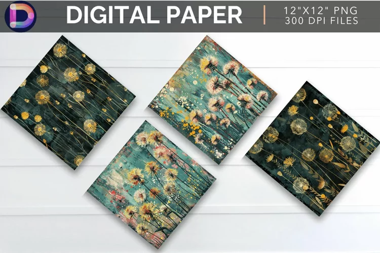 Mixed Media Dandelions Digital Paper