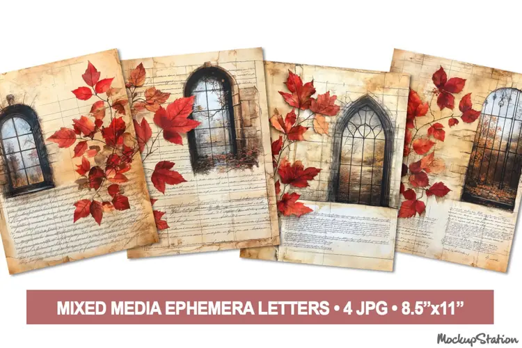 Vintage Old Letter Papers, Shabby Mixed Media Ephemera Pages