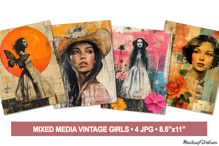Vintage Women Junk Journal Pages | Floral Mixed Media