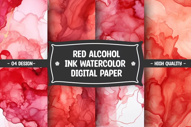 Red alcohol ink watercolor digital paper