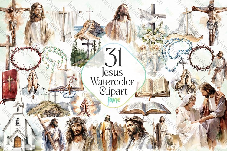 Jesus Watercolor Clipart Bundle