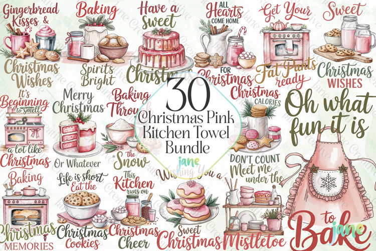 Christmas Pink Kitchen Towel Bundle