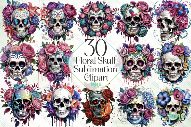 Floral Skull Sublimation Clipart Bundle
