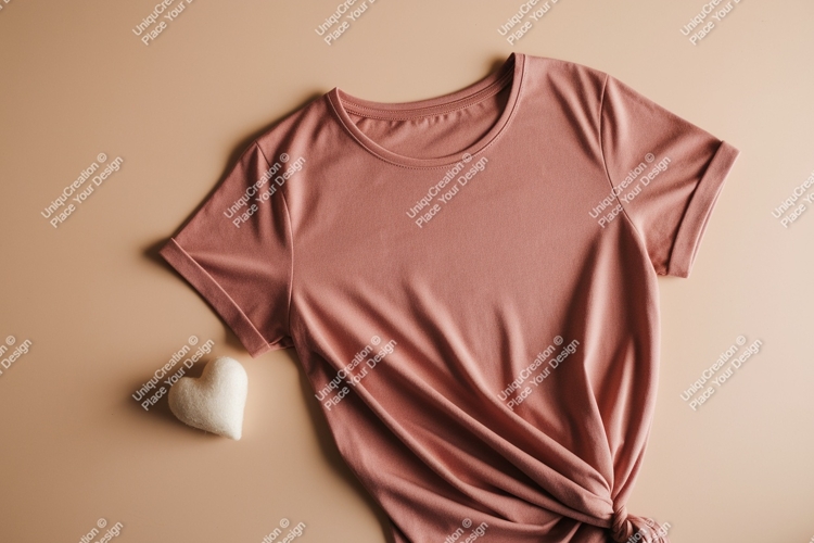 Rose pink t shirt mockup with heart clothing