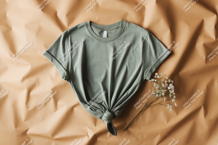 Sage green t shirt mockup with flowers t-shirt apparel