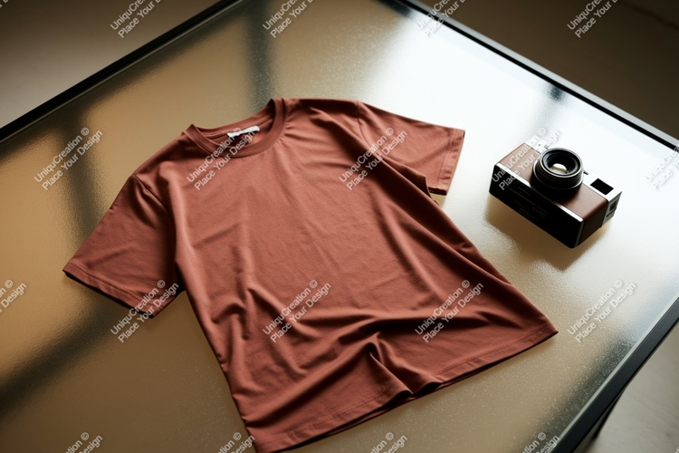 Brown t shirt with vintage camera image