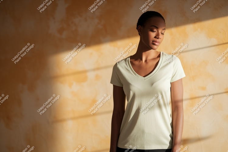 Woman wearing light t shirt mockup image