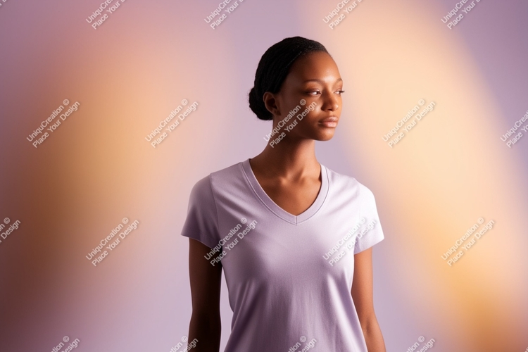 Woman wearing lavender t shirt image