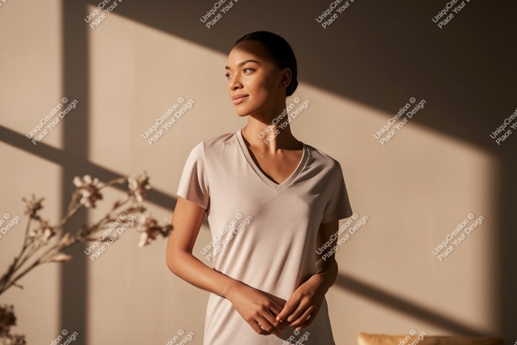 Woman wearing plain t shirt mockup image