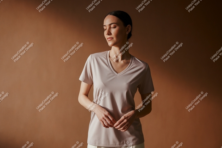 Woman wearing v neck t shirt image