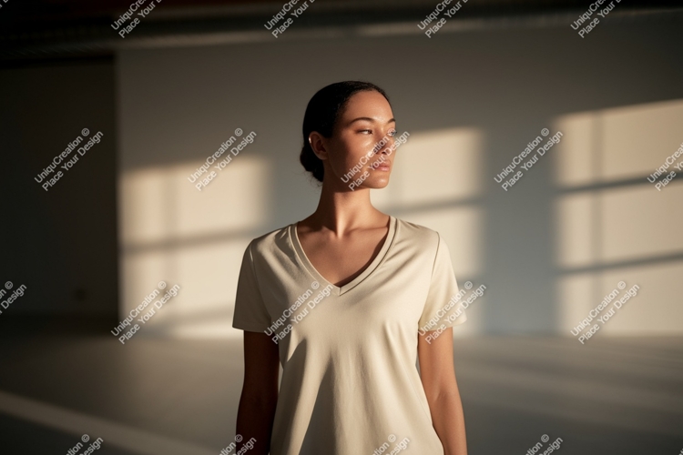 Woman wearing v neck shirt vneck light