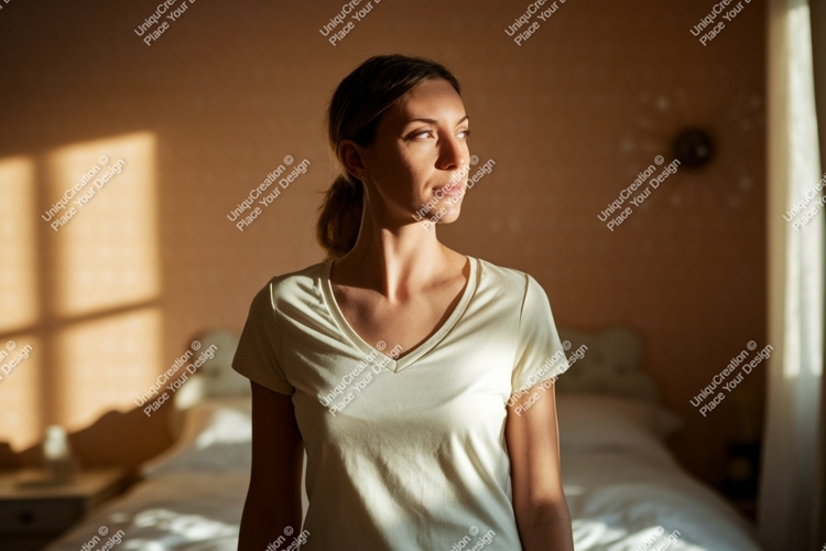 Woman wearing v-neck t-shirt apparel clothing