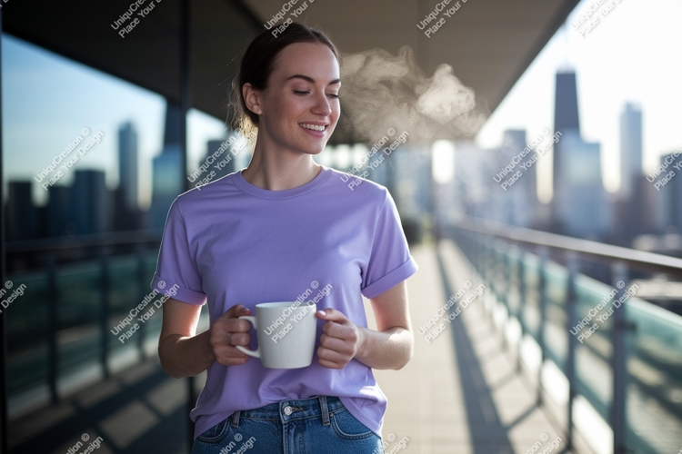 Woman enjoying warm beverage outdoors