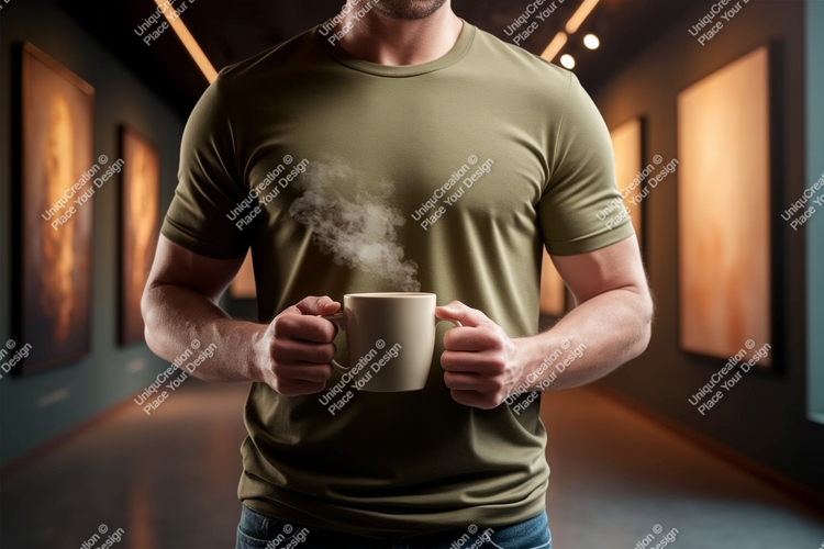 Man holding steaming coffee mug image