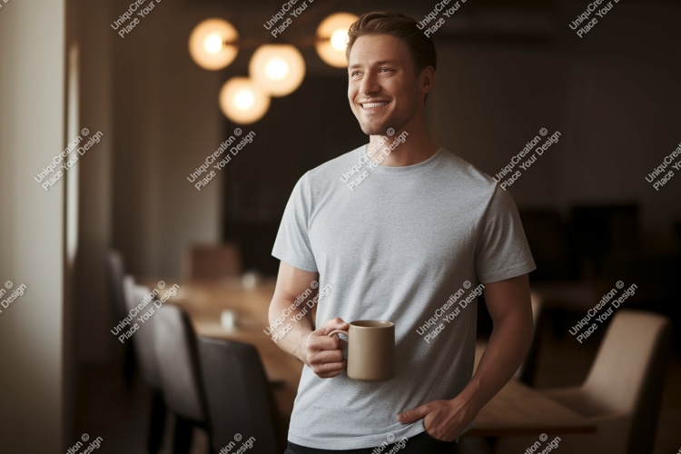 Smiling man holding coffee mug casual