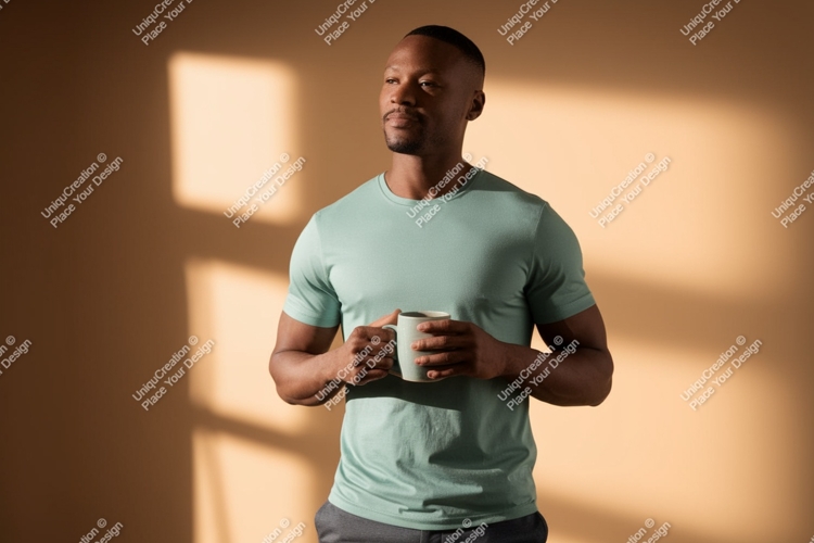 Man holding mug with light shadow image