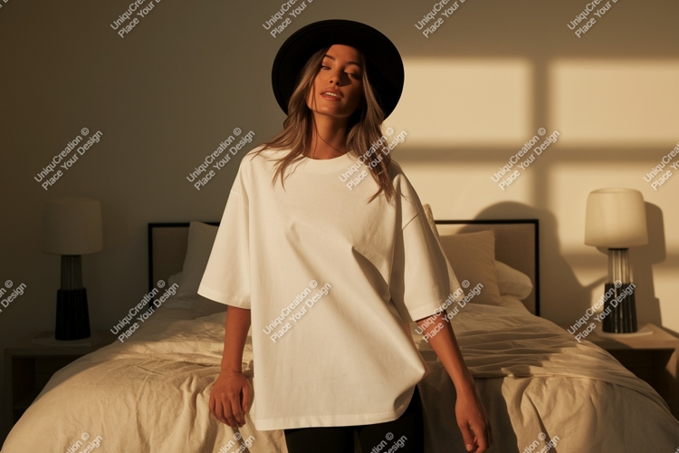 Woman wearing white t-shirt and black hat image