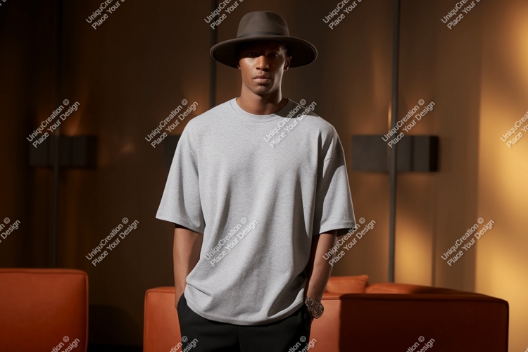 Man wearing grey t shirt and hat t-shirt fashion