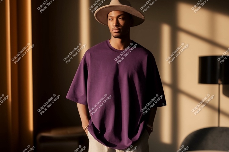 Man wearing purple t-shirt and hat fashion
