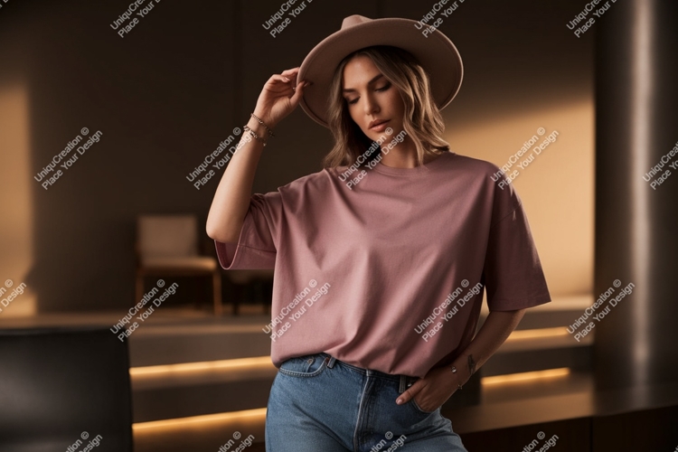 Woman wearing pink t shirt and hat image