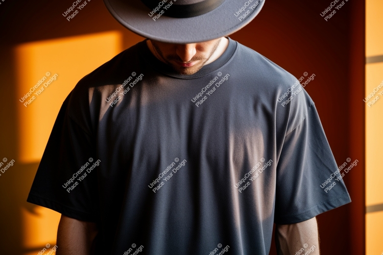 Man wearing gray t shirt and hat image