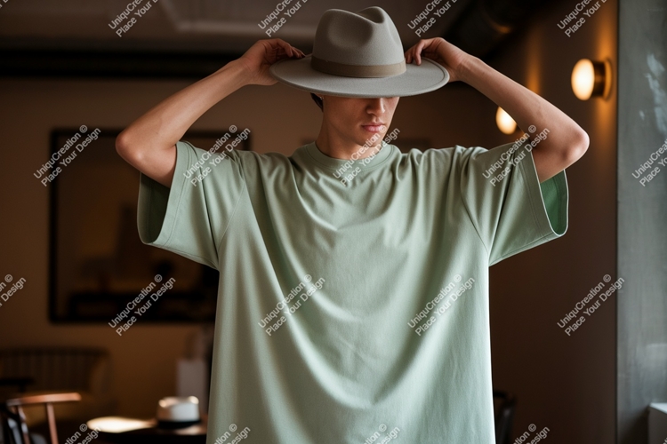 Man wearing hat and green t-shirt fashion