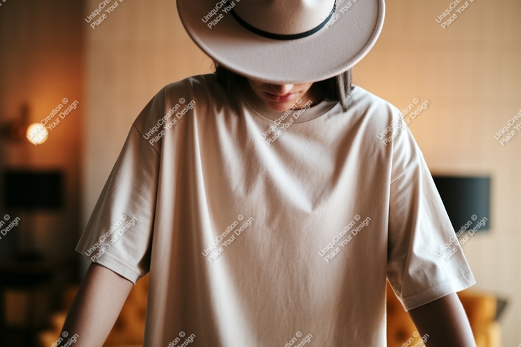 Woman wearing plain t shirt and hat mockup