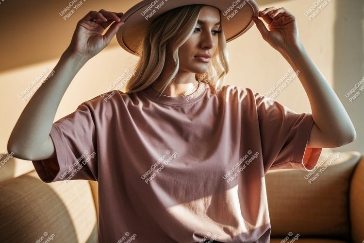 Woman wearing pink t shirt and hat image