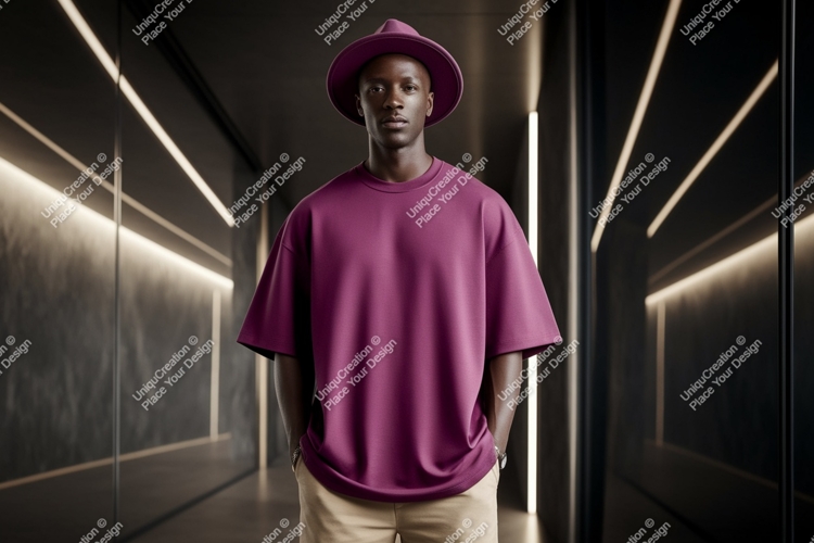 Man wearing purple shirt and hat fashion