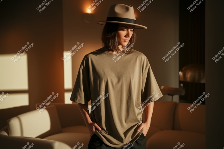 Woman wearing oversized t shirt and hat fashion