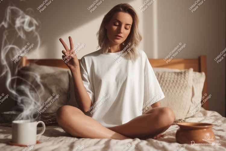 Woman peaceful meditation morning light image