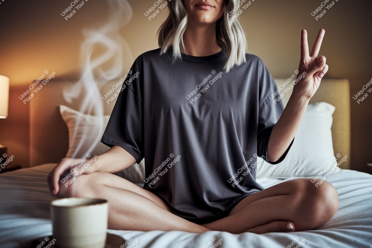 Woman peace sign grey t shirt mockup tshirt