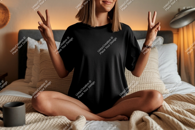 Woman black t shirt peace sign mockup image